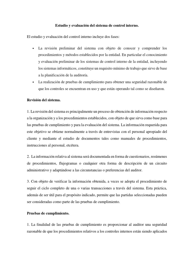 Evaluación del Sistema de Control Interno | PDF | Contralor | Auditoría