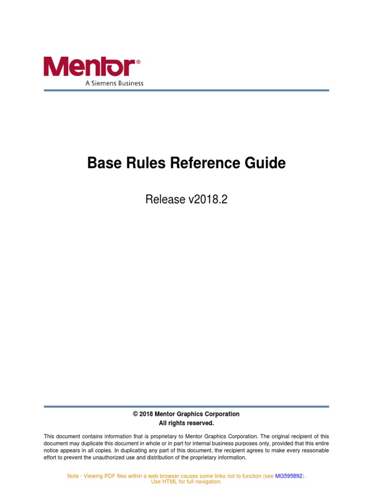 Mentor Graphics Corporation, Base Rules Reference Guide, Release v2018 ...