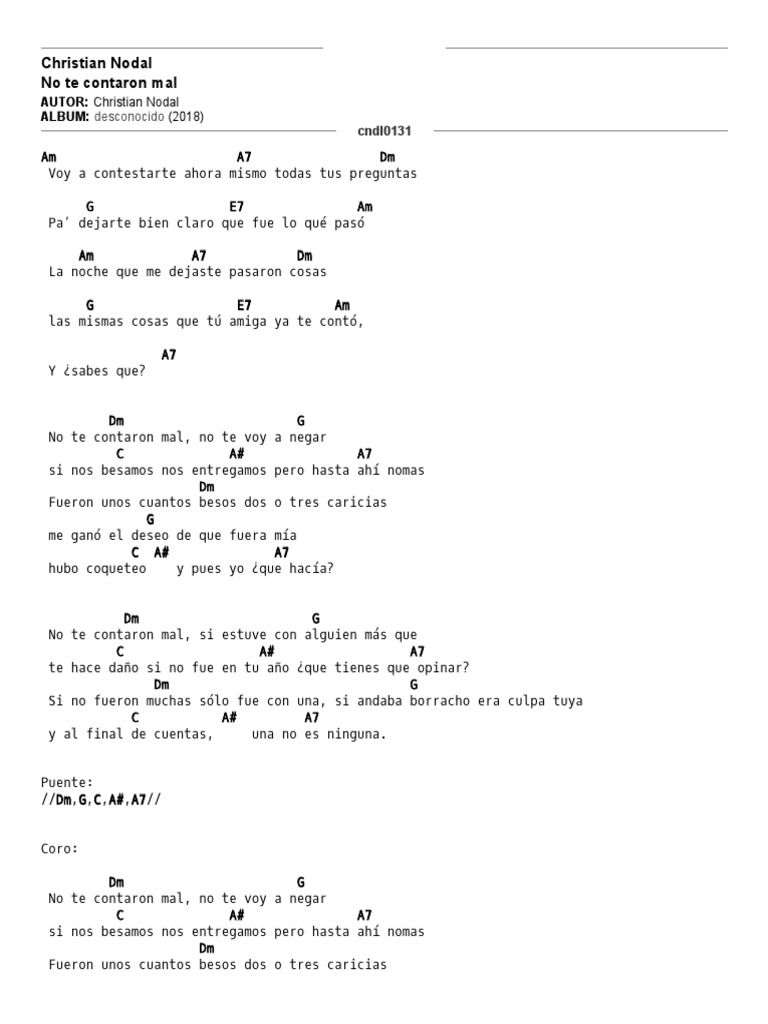 Christian Nodal, No Te Contaron Mal Letra y Acordes PDF Música