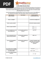 11 Plus Maths Revision Sheet: Topic Question Your Answer Practice Question