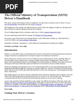 MTO drivers handbook for Ontario, Canada