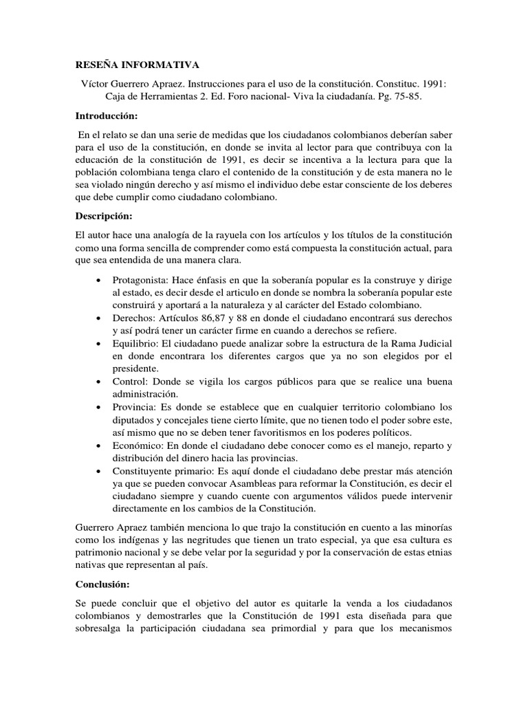 Reseña Informativa | PDF | Constitución | Colombia