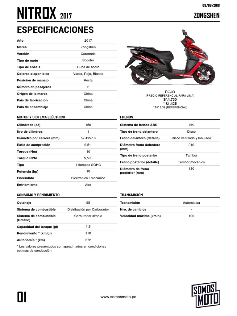 Zongshen Nitrox 150: Especificaciones y Precio | PDF | Motocicleta ...