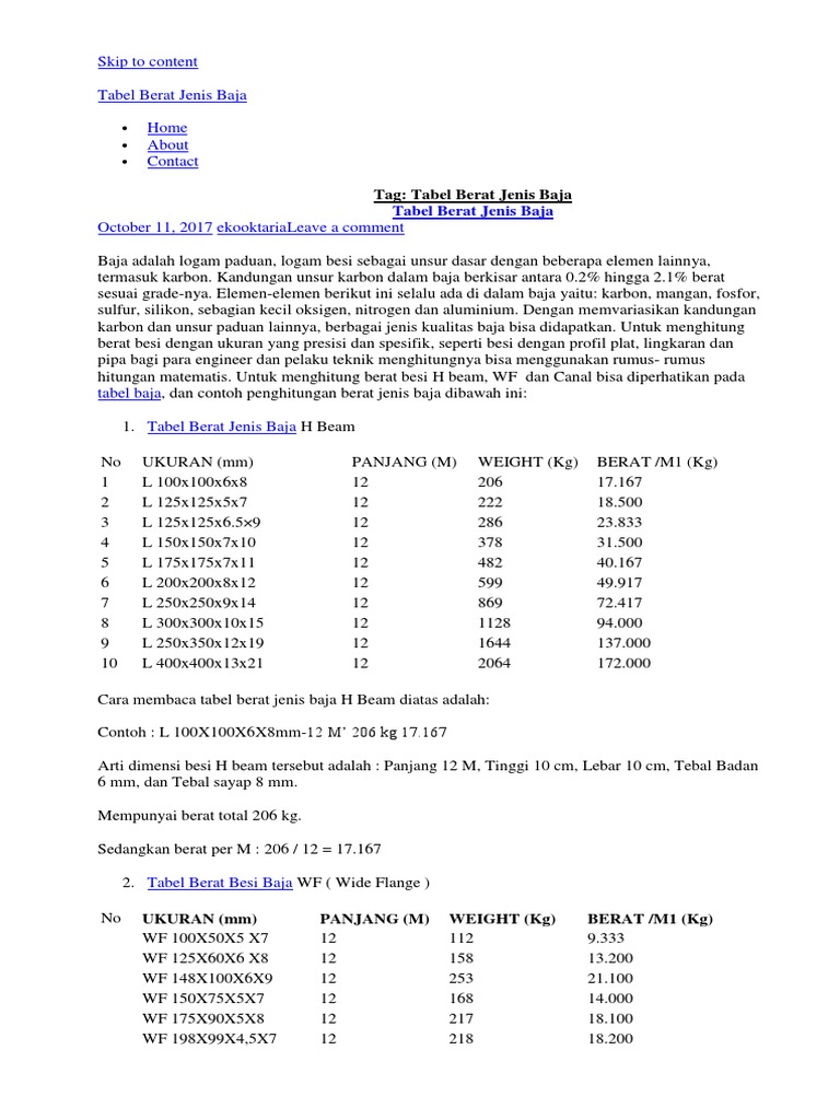 Tabel Berat Baja H Dan Wfdocx