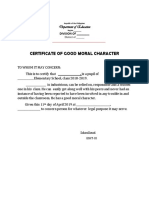 Certificate of Good Moral Character