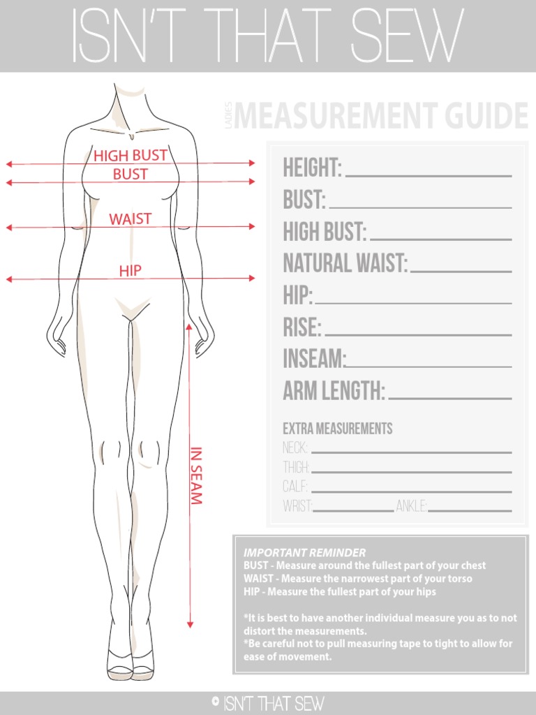 Measurement Guide: Height: Bust: High Bust: Natural Waist: Hip: Rise ...