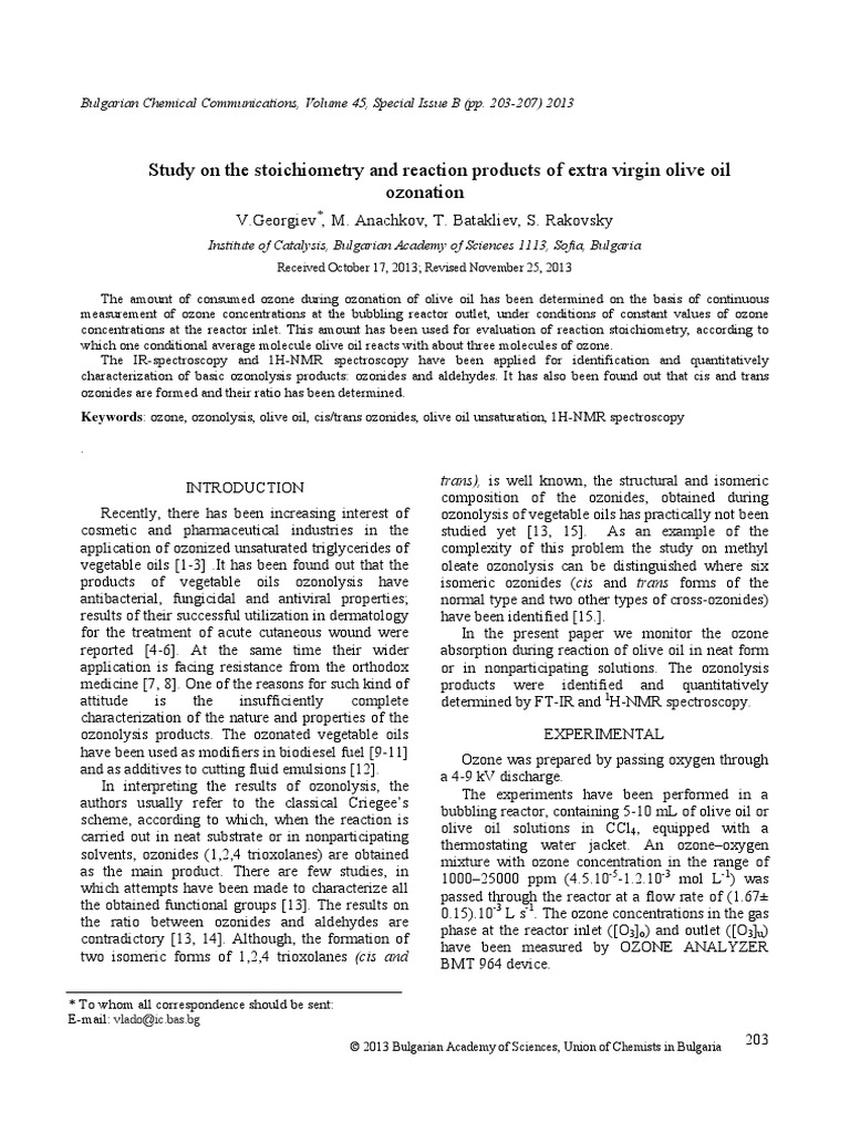 Study On The Stoichiometry and Reaction Products of Extra Virgin Olive ...