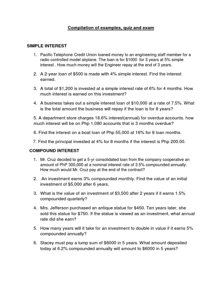 Simple and Compound Interest Examples | PDF | Depreciation | Book Value