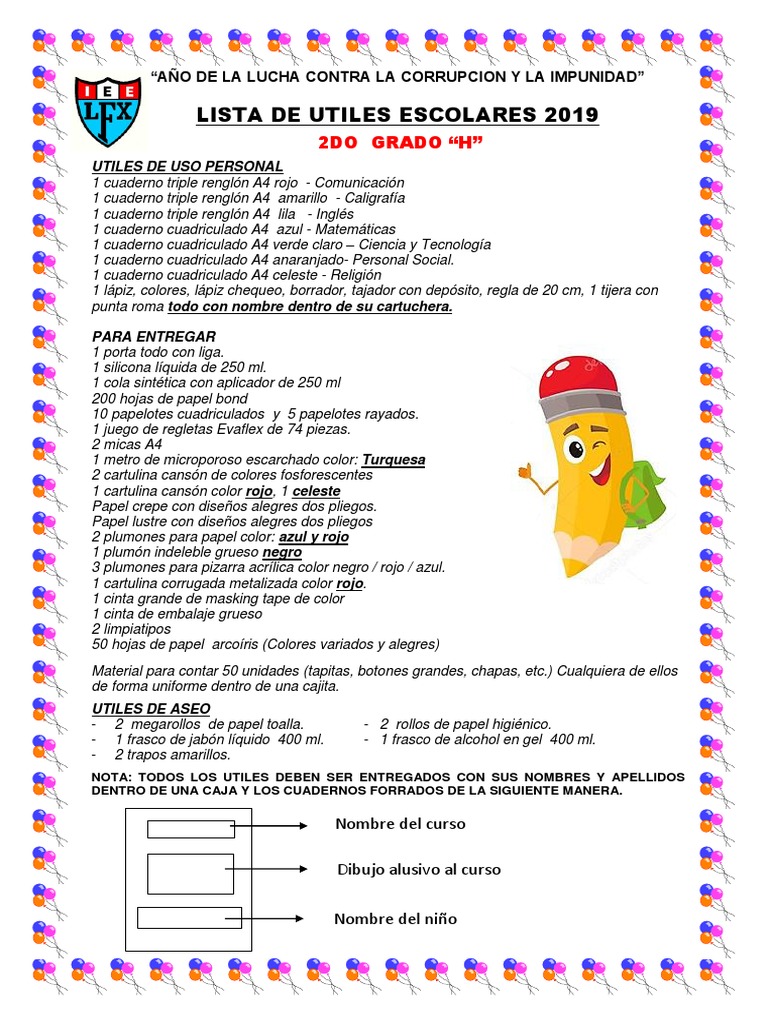 Lista de Útiles 2do Grado "H" 2024 | PDF | Hogar, jardinería y bricolaje