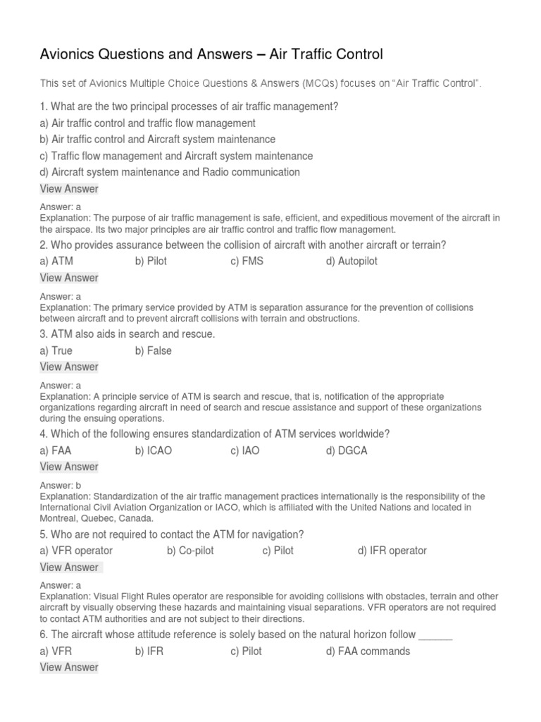 Avionics Questions and Answers PDF Visual Flight Rules Instrument