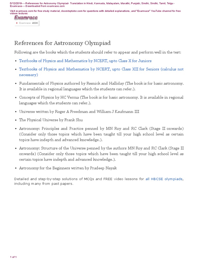 Astronomy Olympiad Reference Guide | PDF