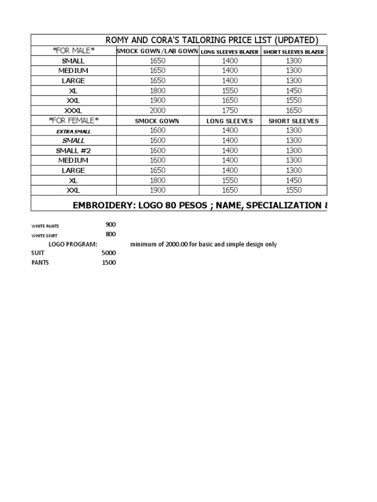 Romy Coras Tailoring Shop Updated Price Of Services 1 Clothing Design romy coras tailoring shop updated price