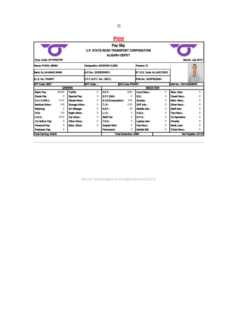 UPSRTC Payroll Management System PDF PDF Business