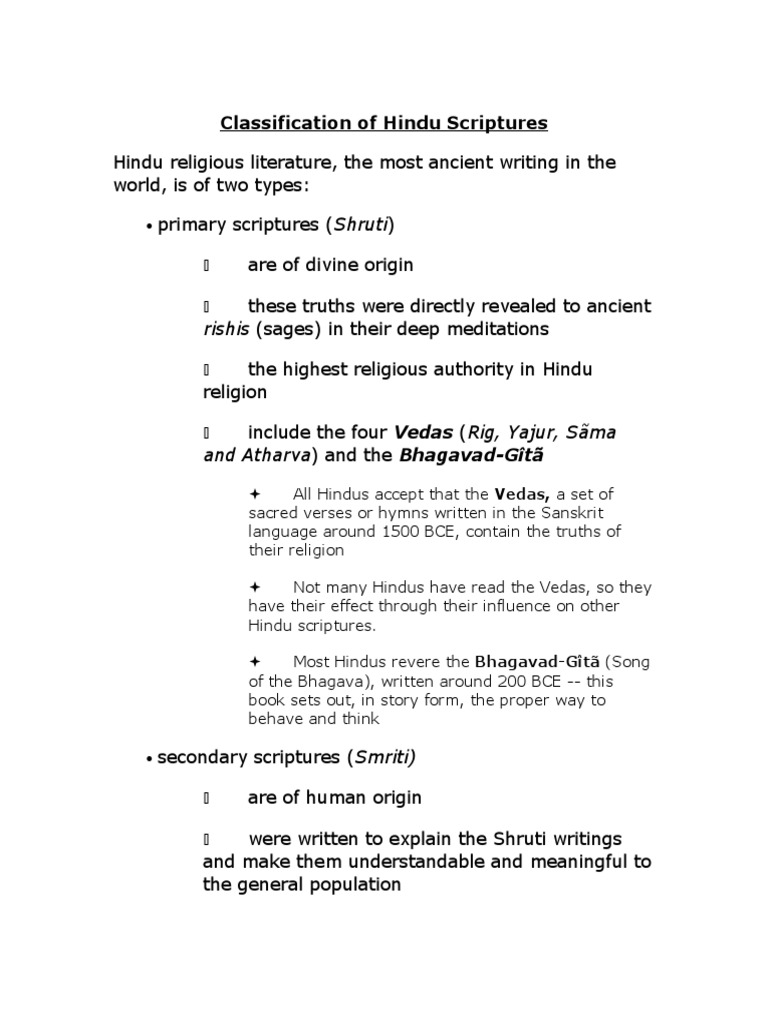 Classification of Hindu Scriptures | PDF | Social Science | Classics