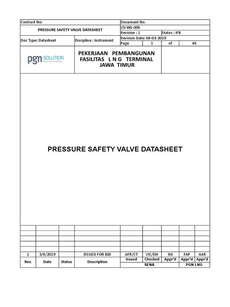 Pressure Safety Valve Datasheet | PDF | Valve | Pressure