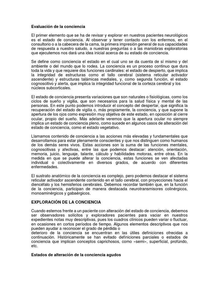 Evaluación del Estado de Conciencia | PDF | Coma | Neurología