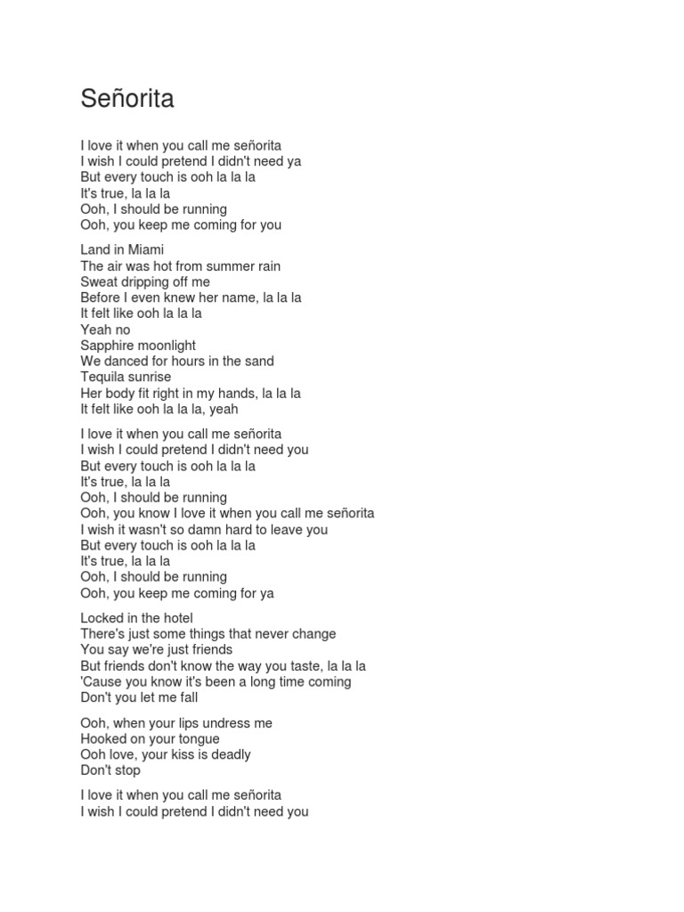 Senorita Lyrics PDF
