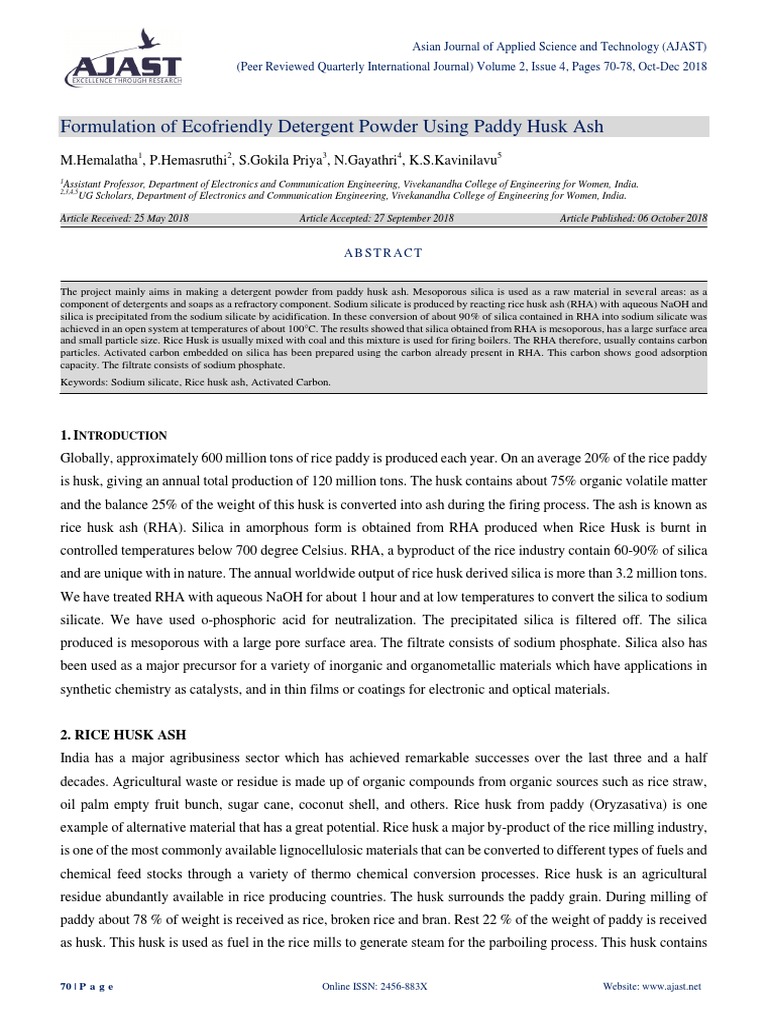 Formulation of Ecofriendly Detergent Powder Using Paddy Husk Ash PDF