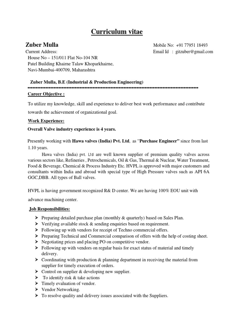 Zuber Mulla: Valve Industry CV | PDF | Valve | Forging