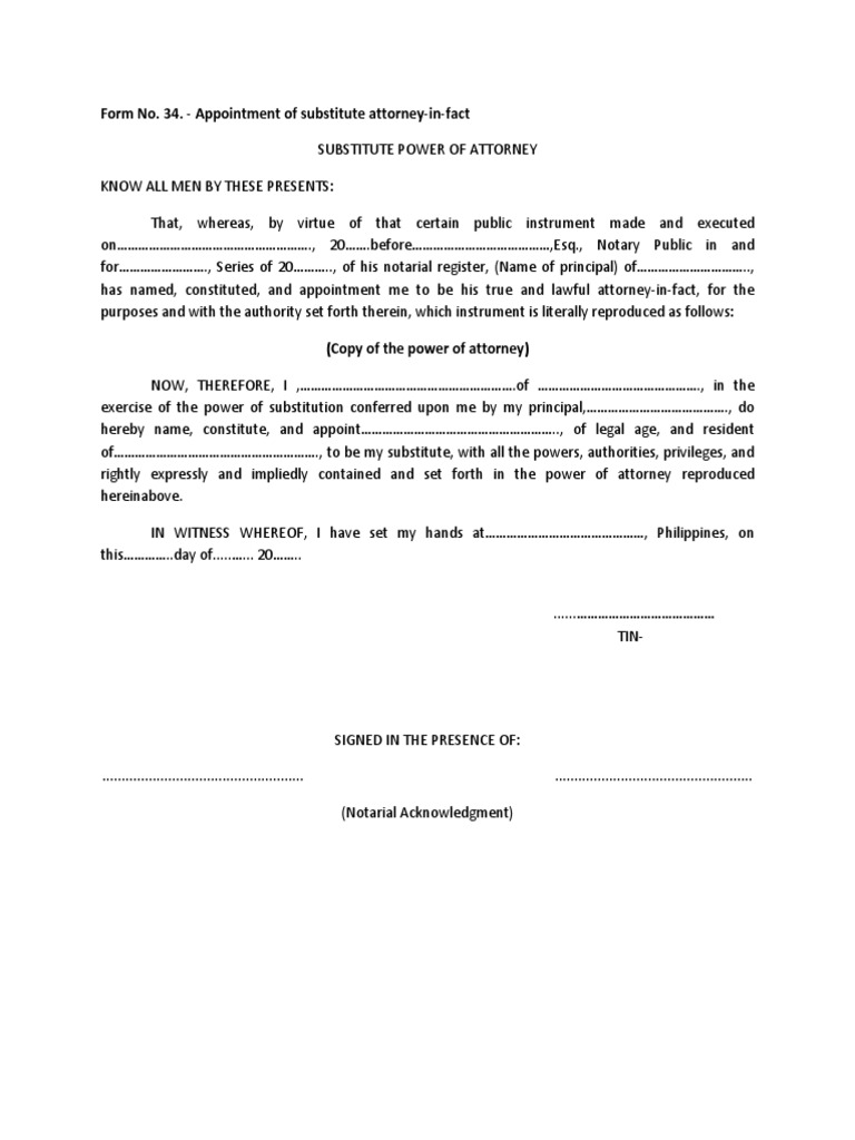 Substitute Attorney-in-Fact Appointment | PDF | Politics | Law
