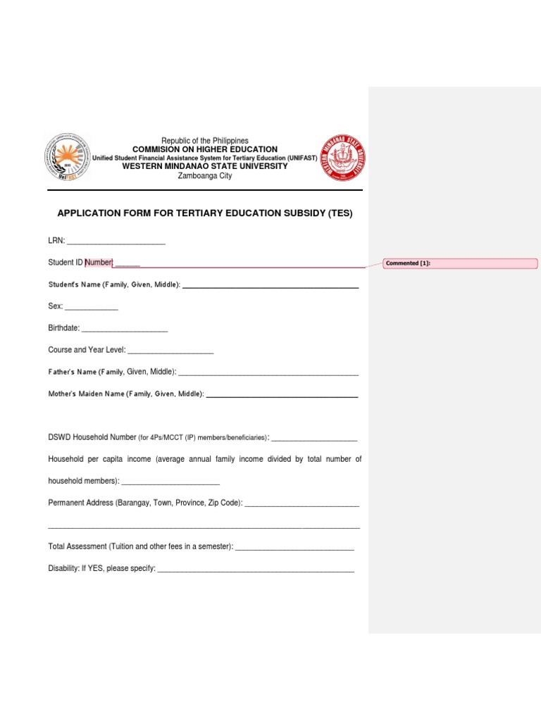 TES Application Form for Subsidy | PDF | Social Science | Self-Improvement
