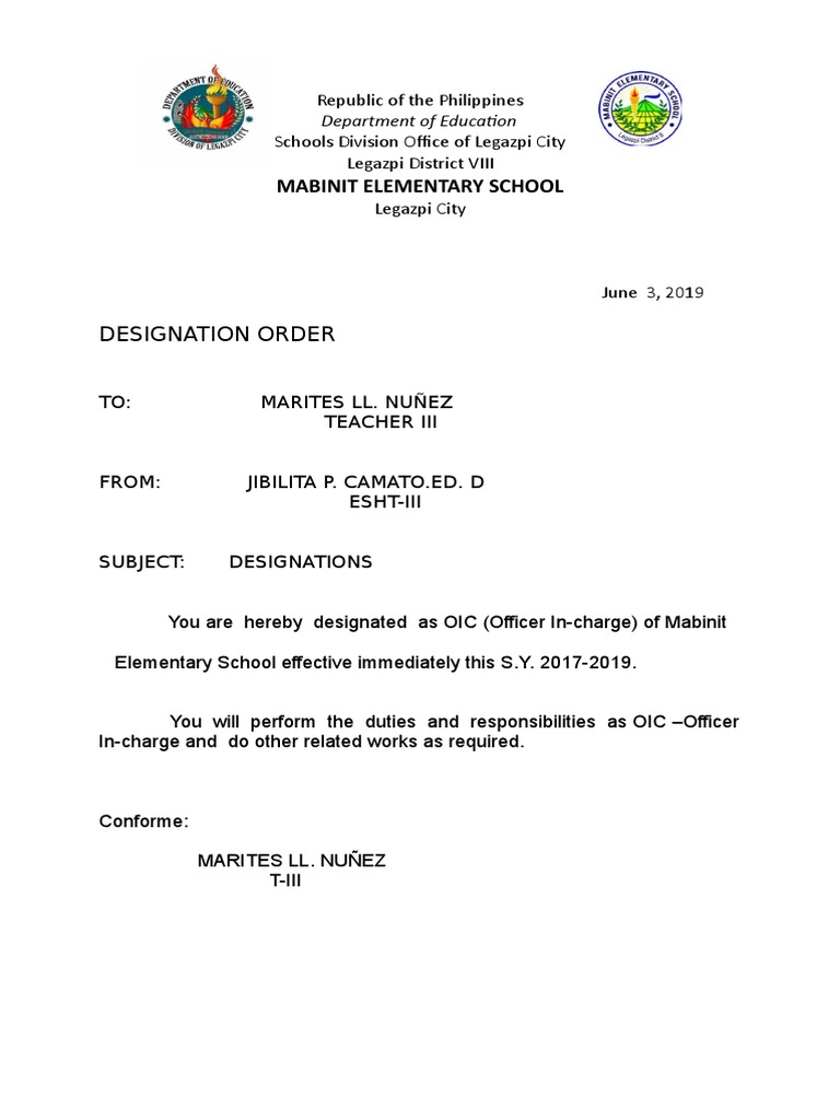Mabinit Elementary School Designation Order PDF 