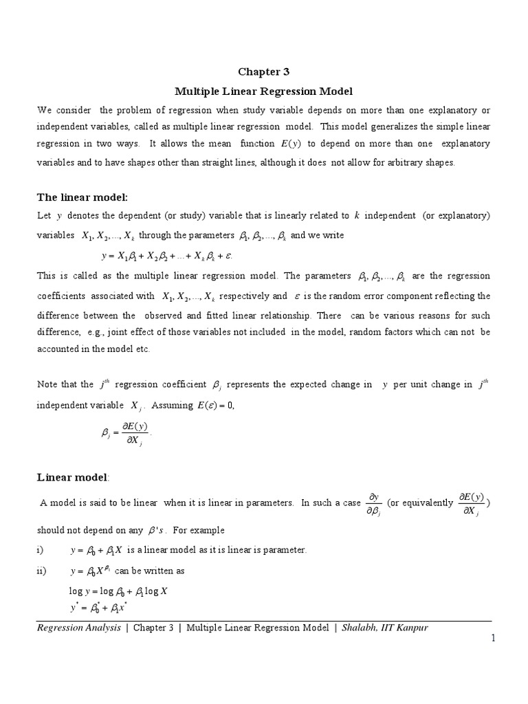 Multiple Linear Regression Model: (Or Equivalently | PDF | Regression ...