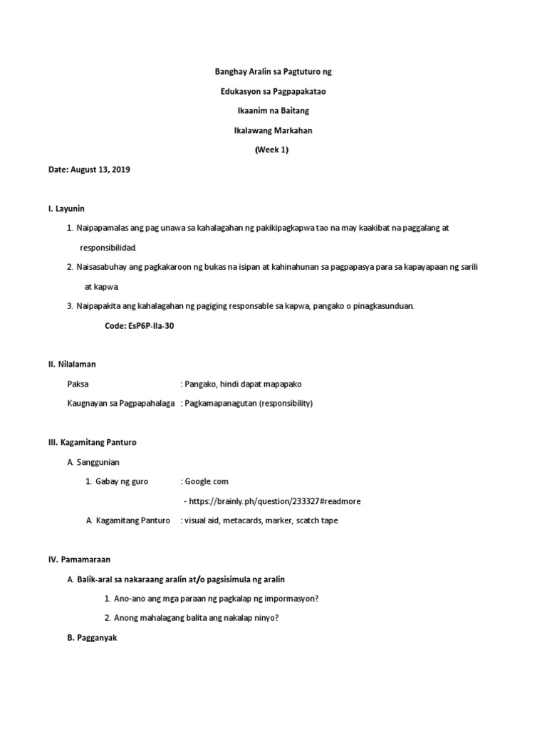 SDLP in Grade6 Esp6 8-13-19 | PDF