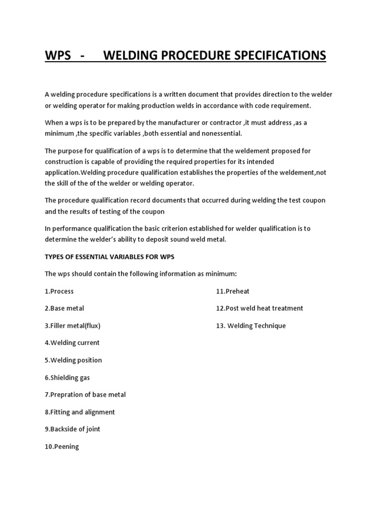 Wps Welding Procedure Specifications PDF