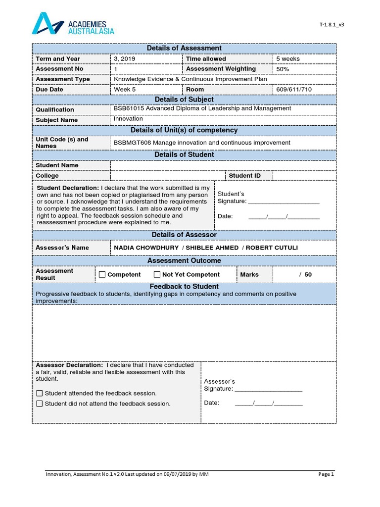 Innovation Assessment Overview 2019 | PDF | Risk Management | Risk