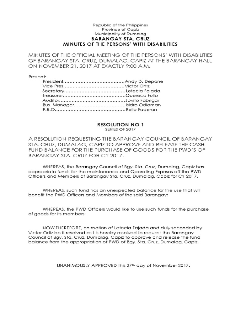 PWD Meeting Minutes - Sta. Cruz, Capiz | PDF