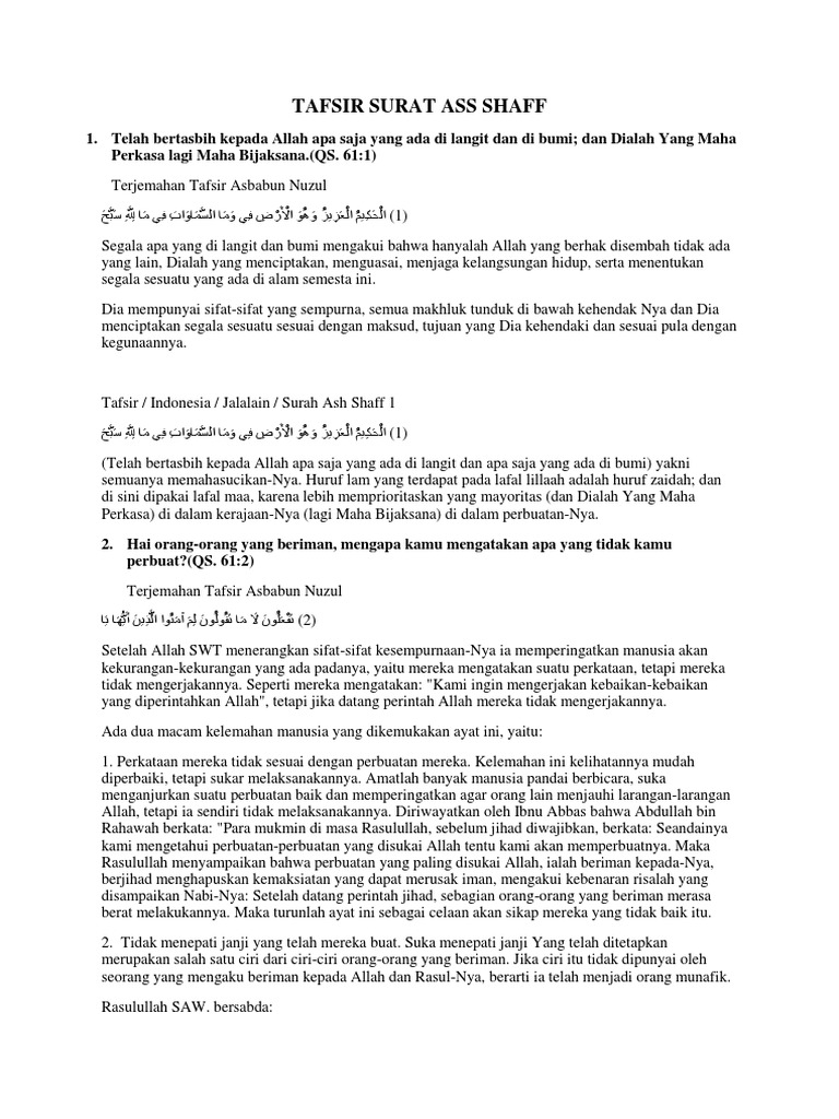 Tafsir Surat As-Shaff: Ayat 1-5 | PDF
