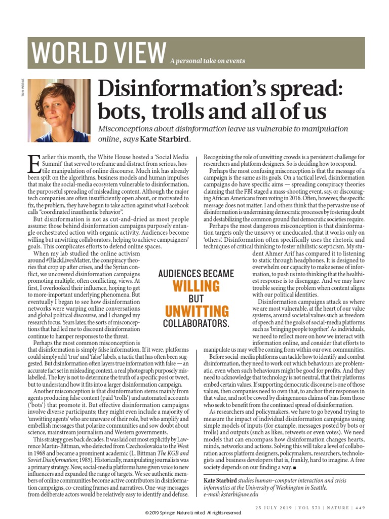 Disinformation's Spread Bots, Trolls and All of Us World View PDF