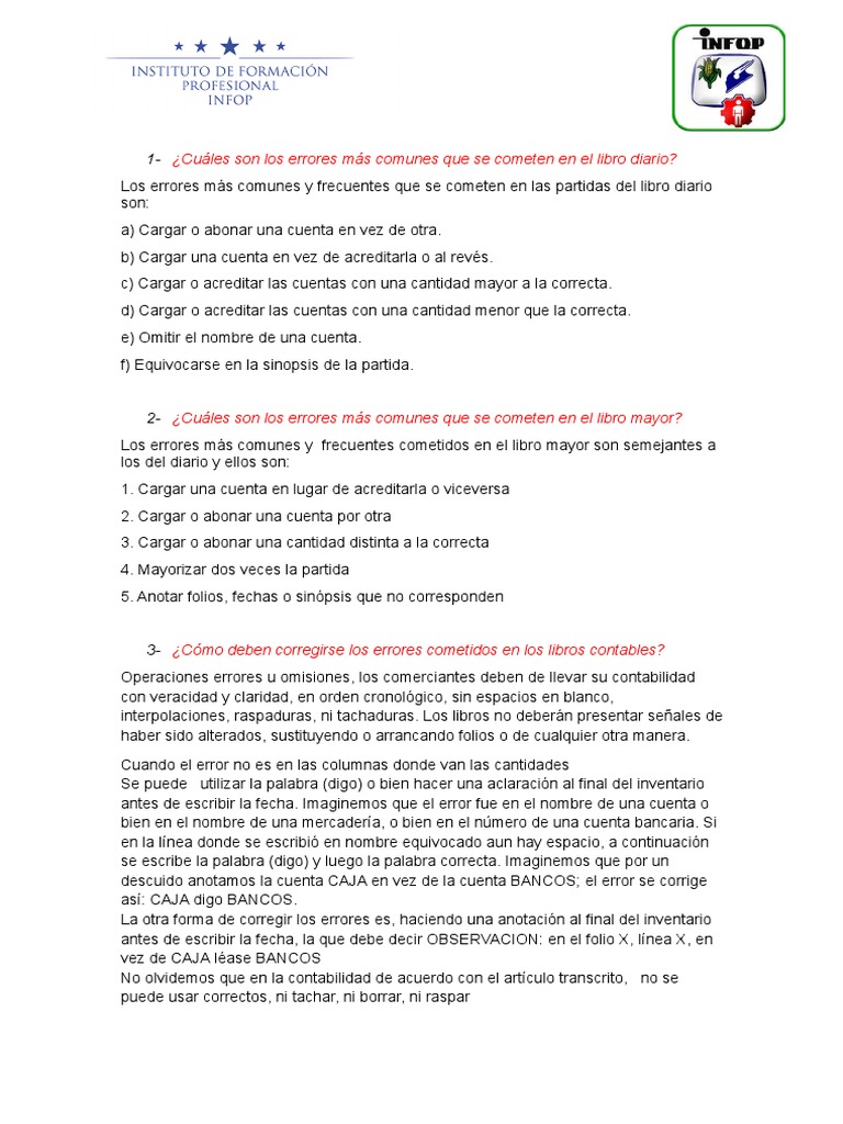 Errores Comunes en Contabilidad y Corrección | PDF | Contabilidad ...