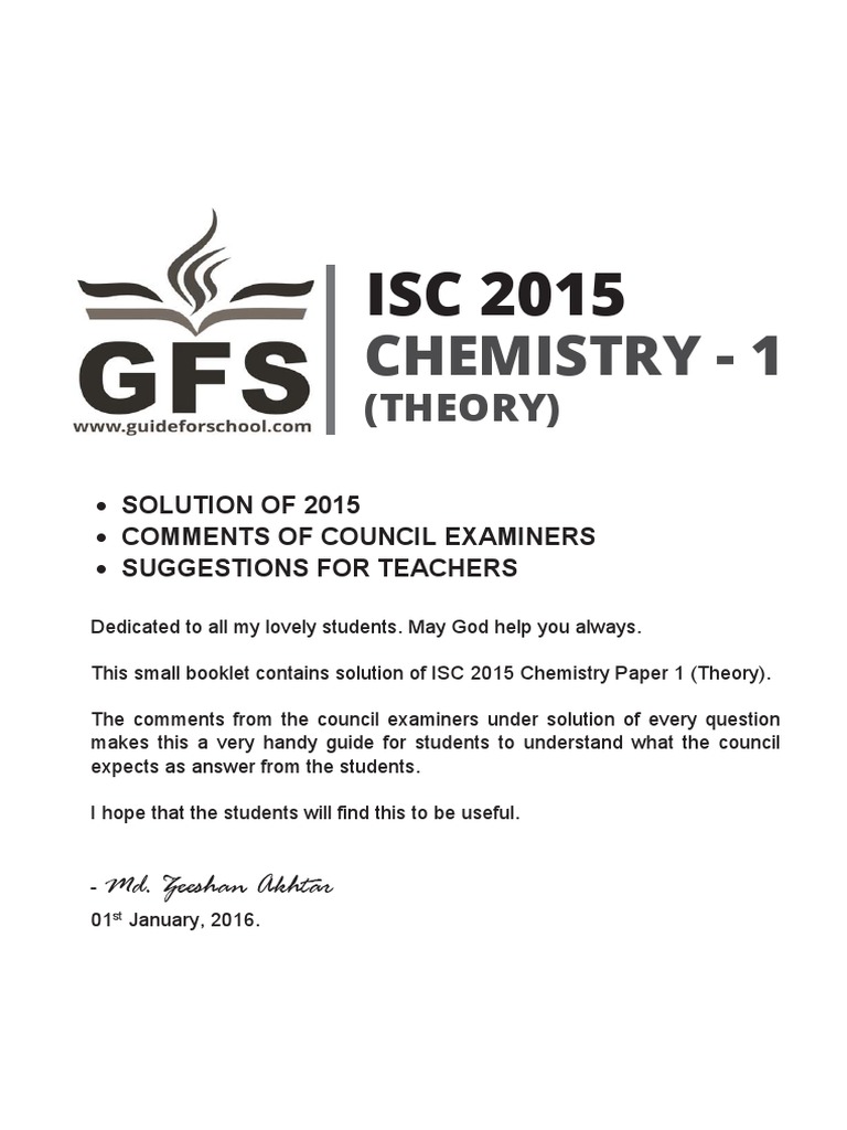 ISC 2015 Chemistry Paper 1 Theory Solved Paper | PDF | Chemical ...