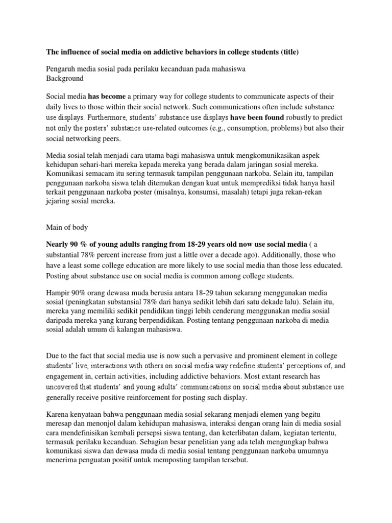 The Influence of Social Media On Addictive Behaviors in College ...