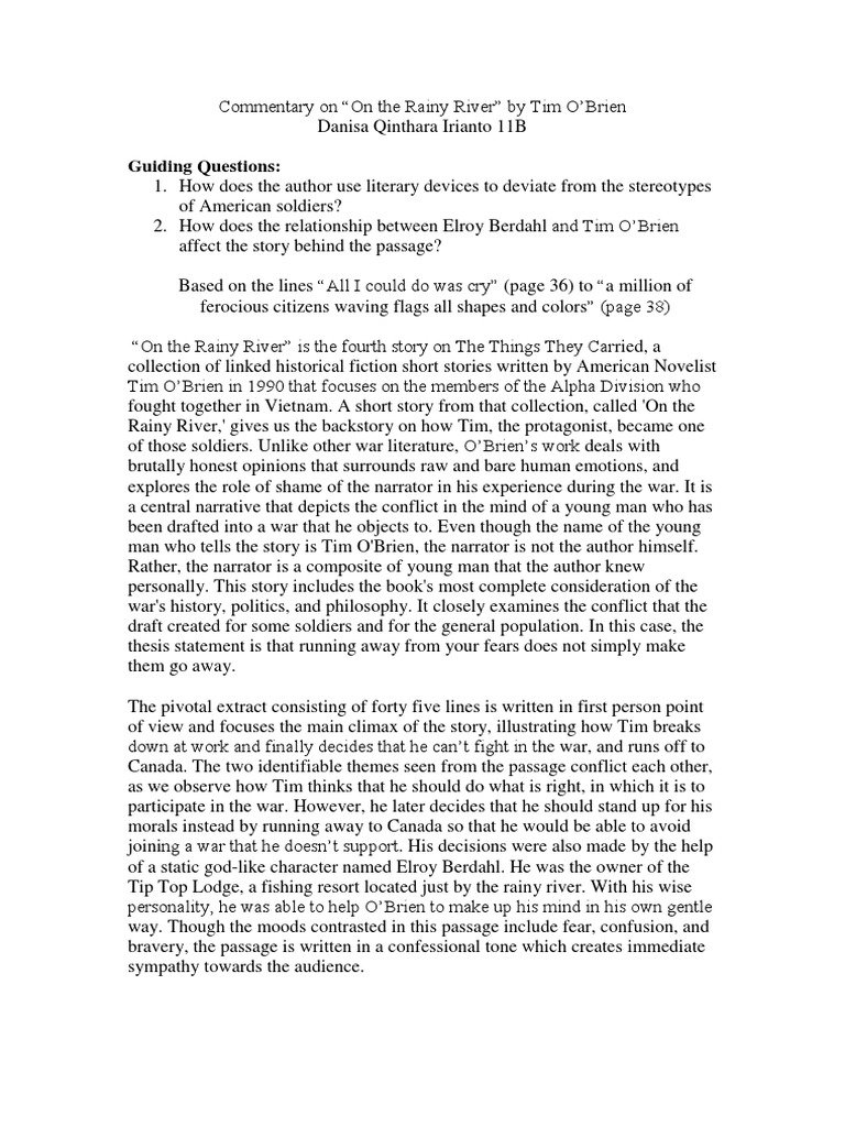 Commentary Rainy River PDF Narrative Unrest