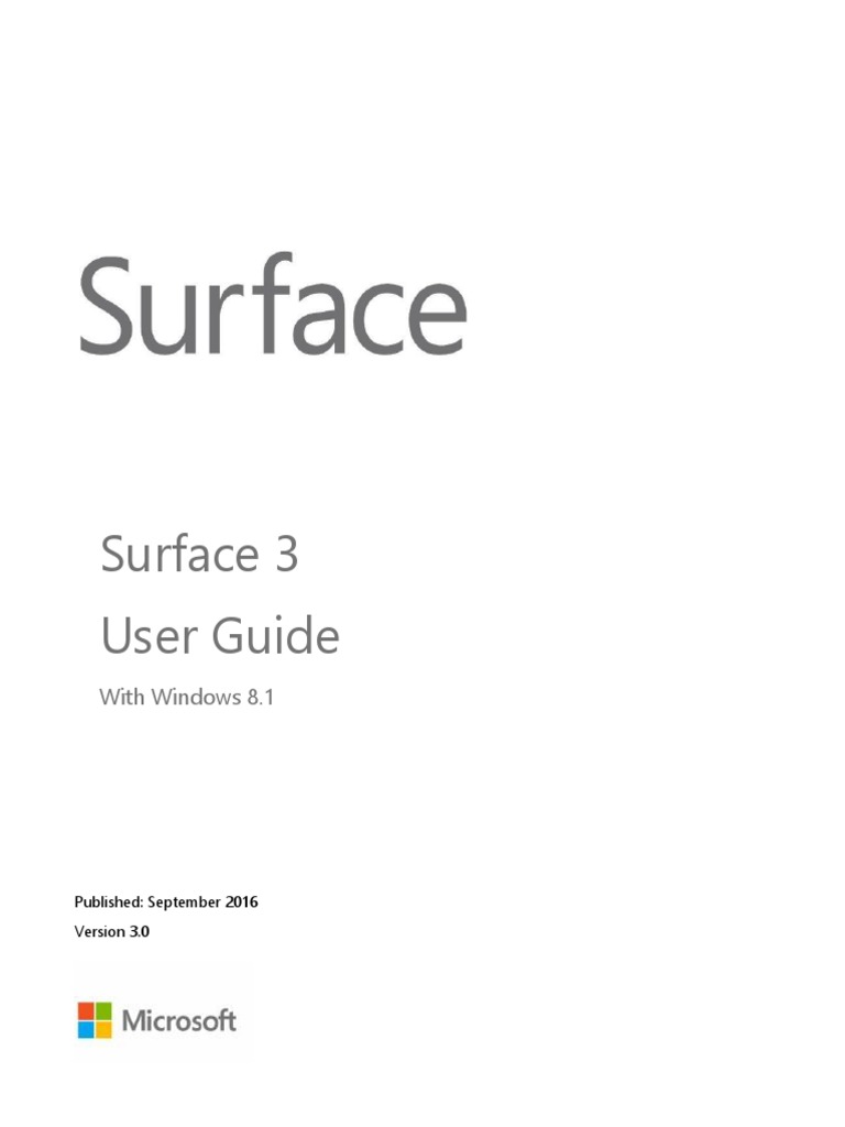 Surface 3 User Guide: With Windows 8.1 | PDF | Windows 8.1 | Microsoft ...