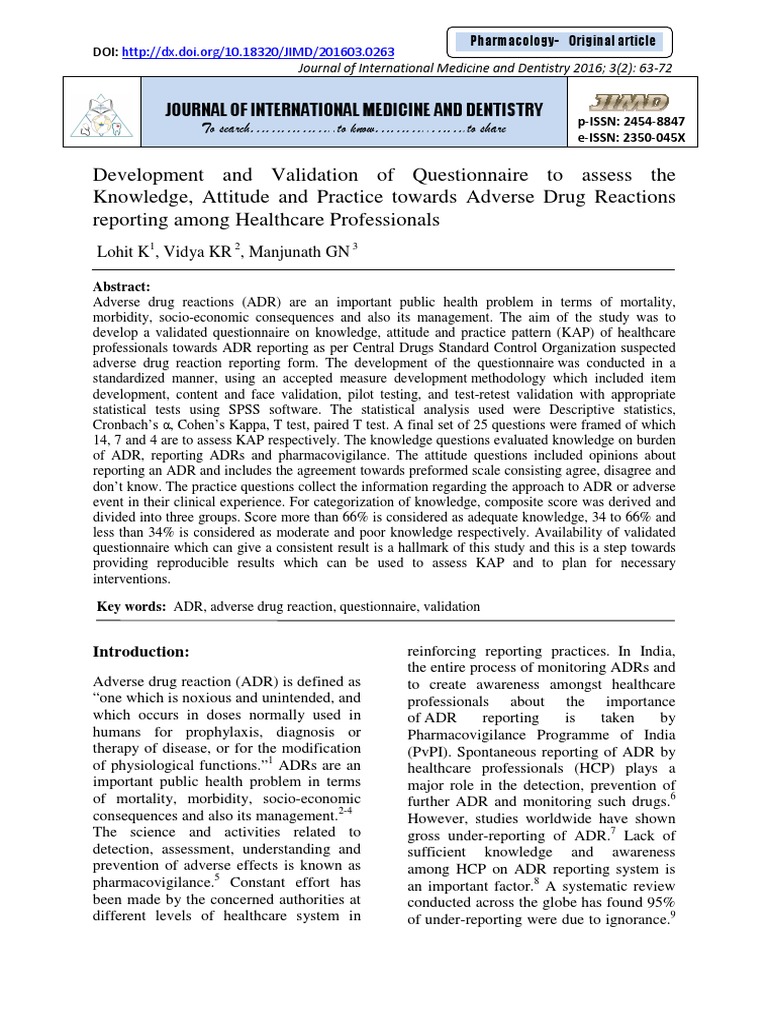 Kap Questionnaire | PDF | Pharmacovigilance | Health Professional
