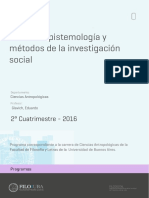 Materia: Epistemología y Métodos de La Investigación Social: 2° Cuatrimestre - 2016