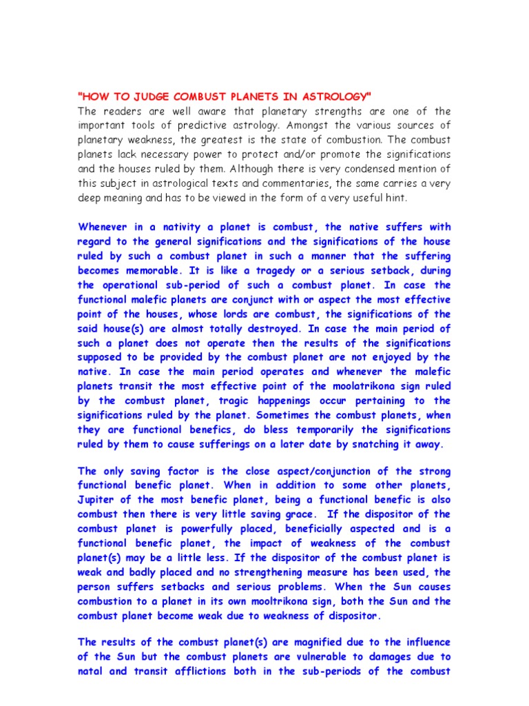 Understanding Combust Planets in Astrology | PDF | Planets In Astrology ...