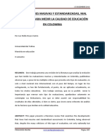 Evaluaciones Masivas Y Estandarizadas, Mal Necesario, para Medir La Calidad de Educación en Colombia