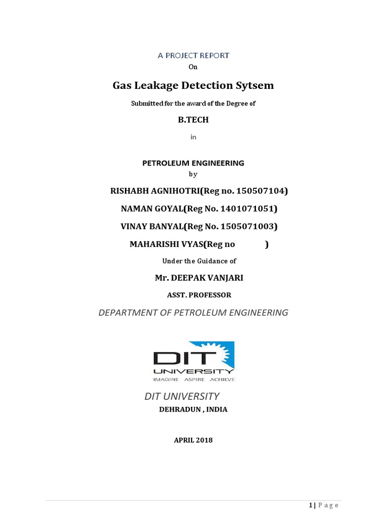 A PROJECT REPORT Gas Leakage Detection S PDF Chemistry Energy And