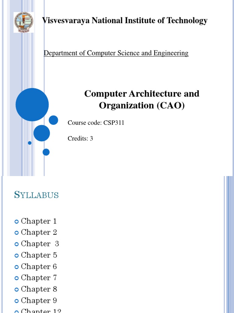 Computer Architecture and Organization (CAO) : Visvesvaraya National ...
