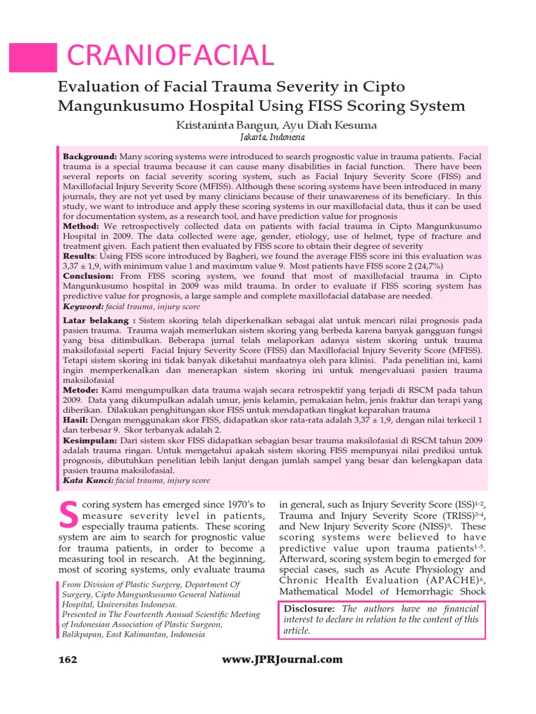 Evaluasi Trauma Wajah dengan Skor FISS | PDF | Traumatology | Medicine