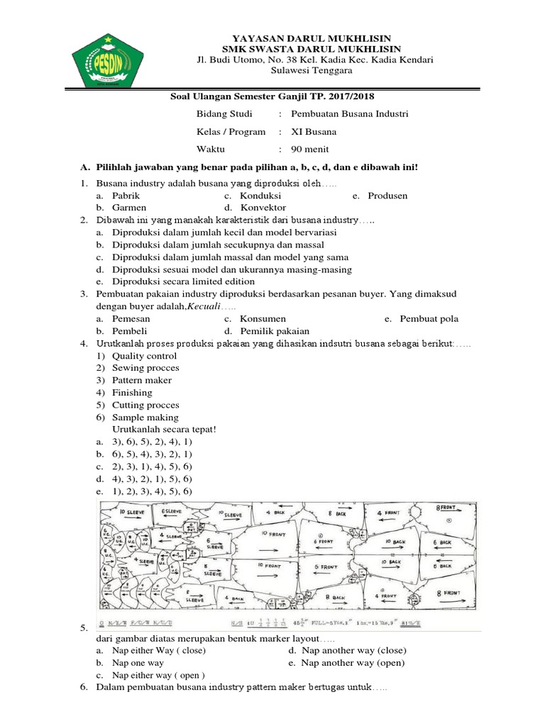 Soal Busana Industri Beserta Jawabannya Blog Belajar