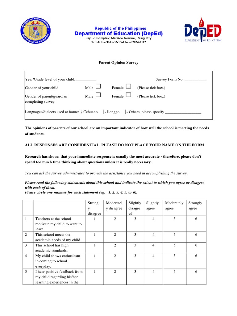 Parent Opinion School Survey | PDF | Teachers | Applied Psychology