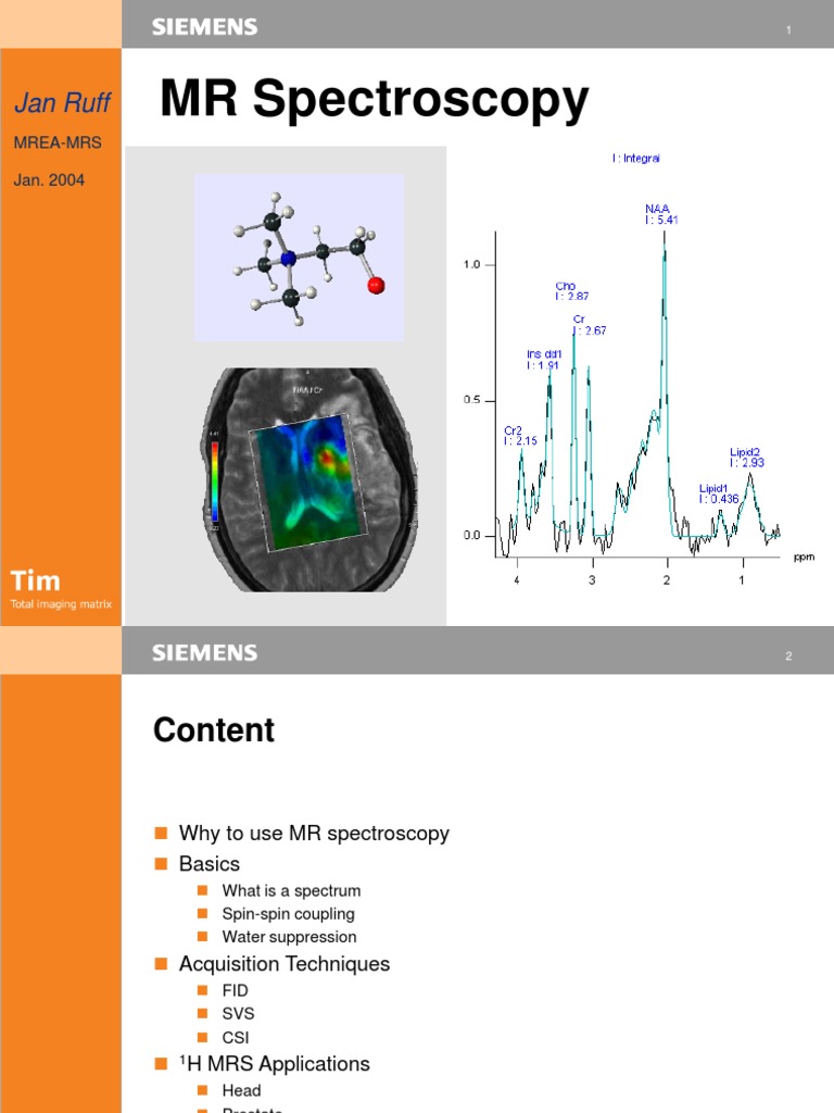 MR Spectroscopy: Jan Ruff | PDF | Magnetic Resonance Imaging | Nuclear ...