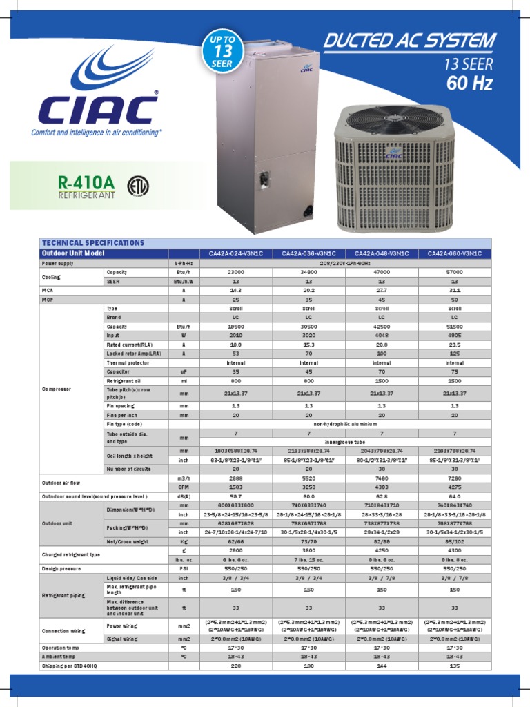 CIAC Ducted AC System Specs | PDF | Pressure | Air Conditioning
