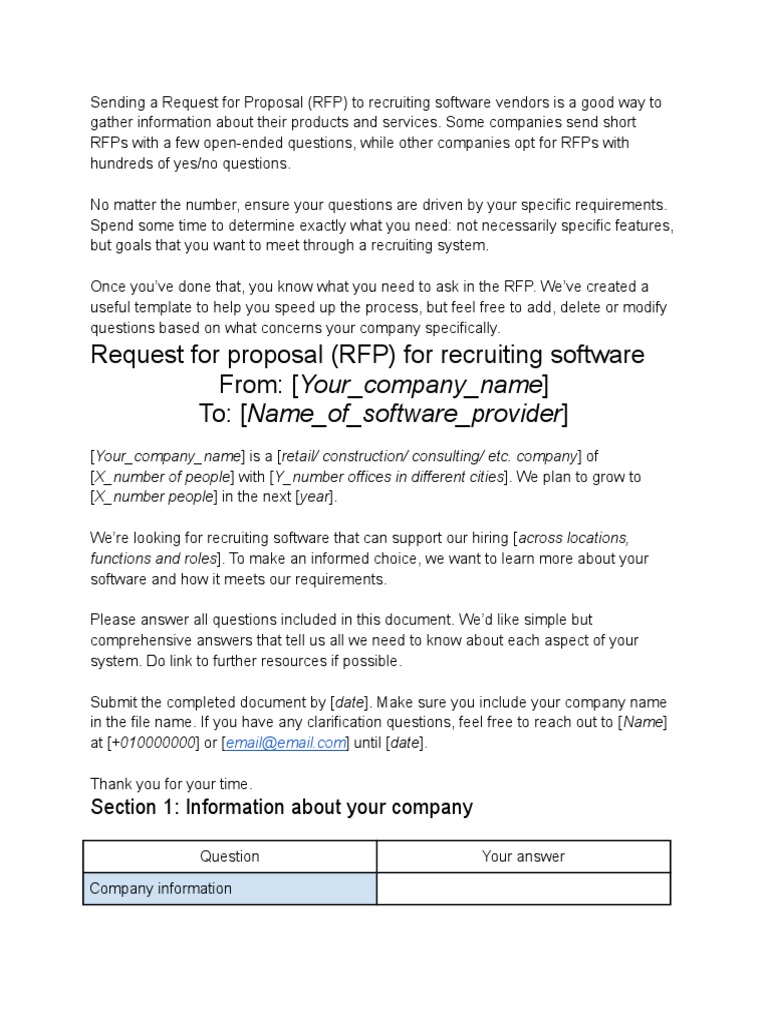 RFP Template for Recruiting Software | PDF | Request For Proposal ...